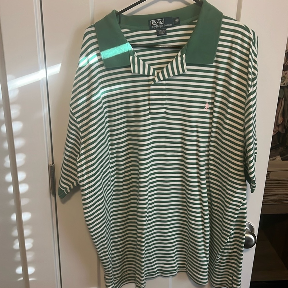 2xb polo Ralph Lauren green white strip.